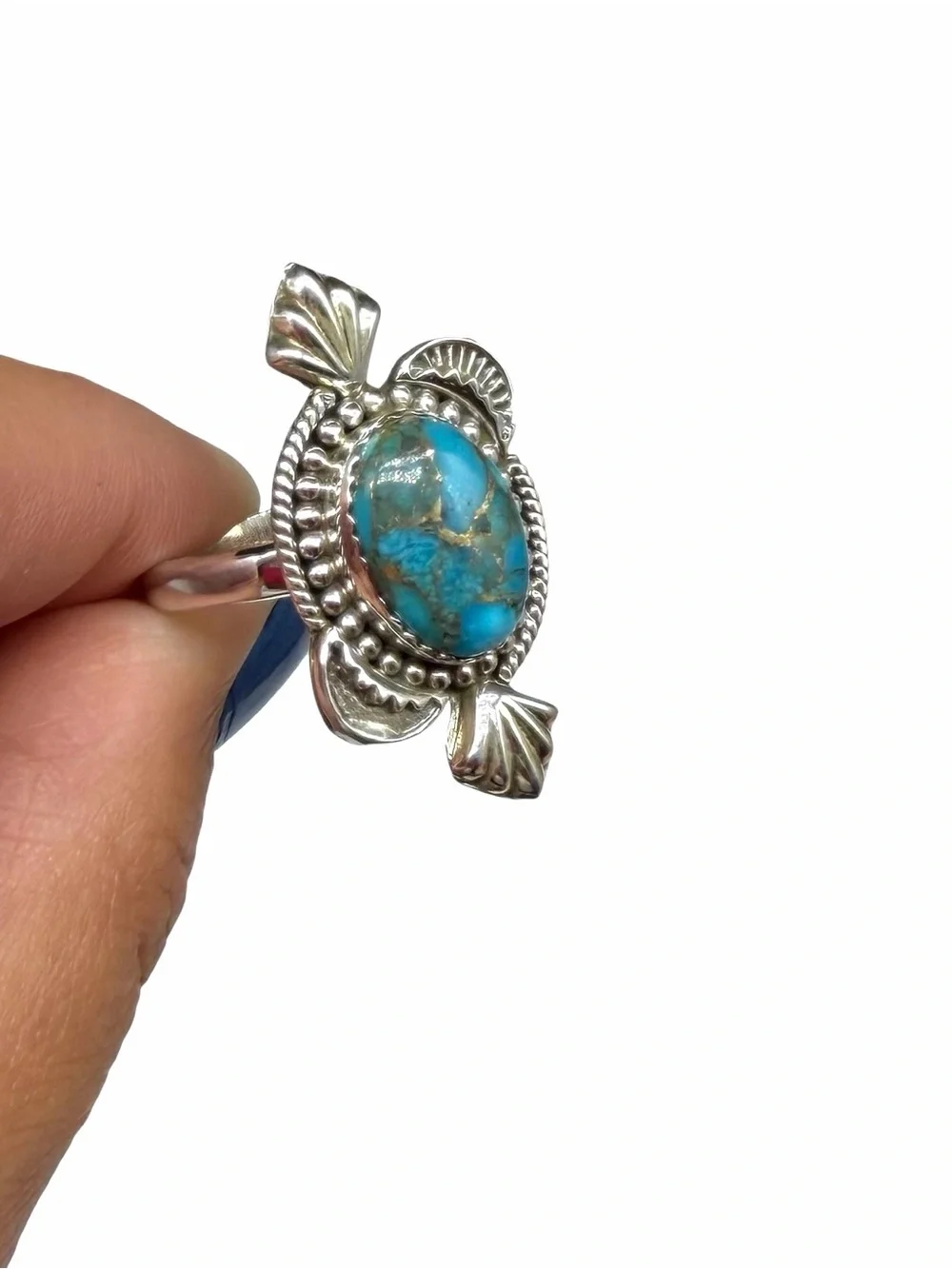 Kingman Copper Turquoise Ring Adjustable Size 7 - 9 Western Boho Blue Stone
